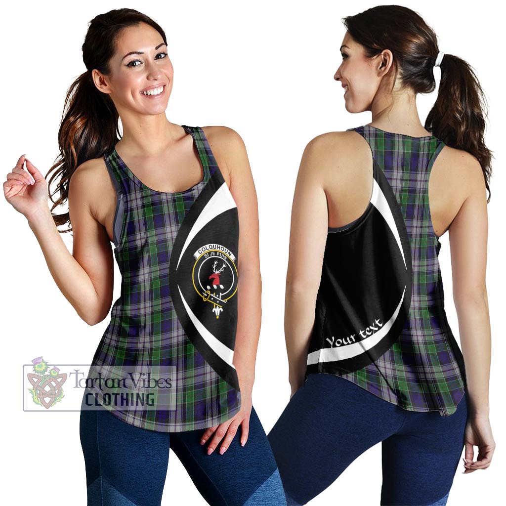 Colquhoun Dress Tartan Women's Racerback Tanks with Family Crest Circle Style 4XL - Tartan Vibes Clothing