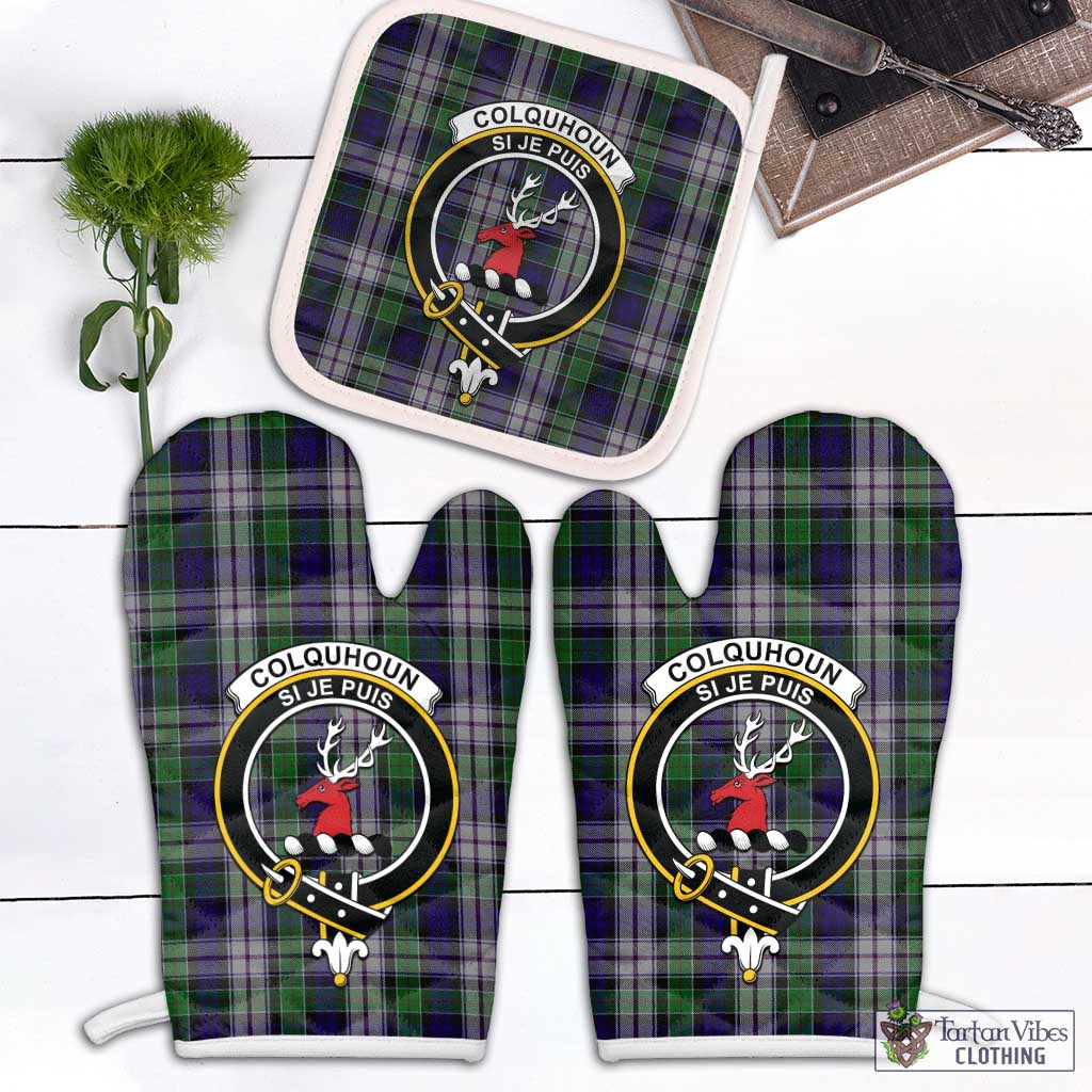 Tartan Vibes Clothing Colquhoun Dress Tartan Combo Oven Mitt & Pot-Holder with Family Crest