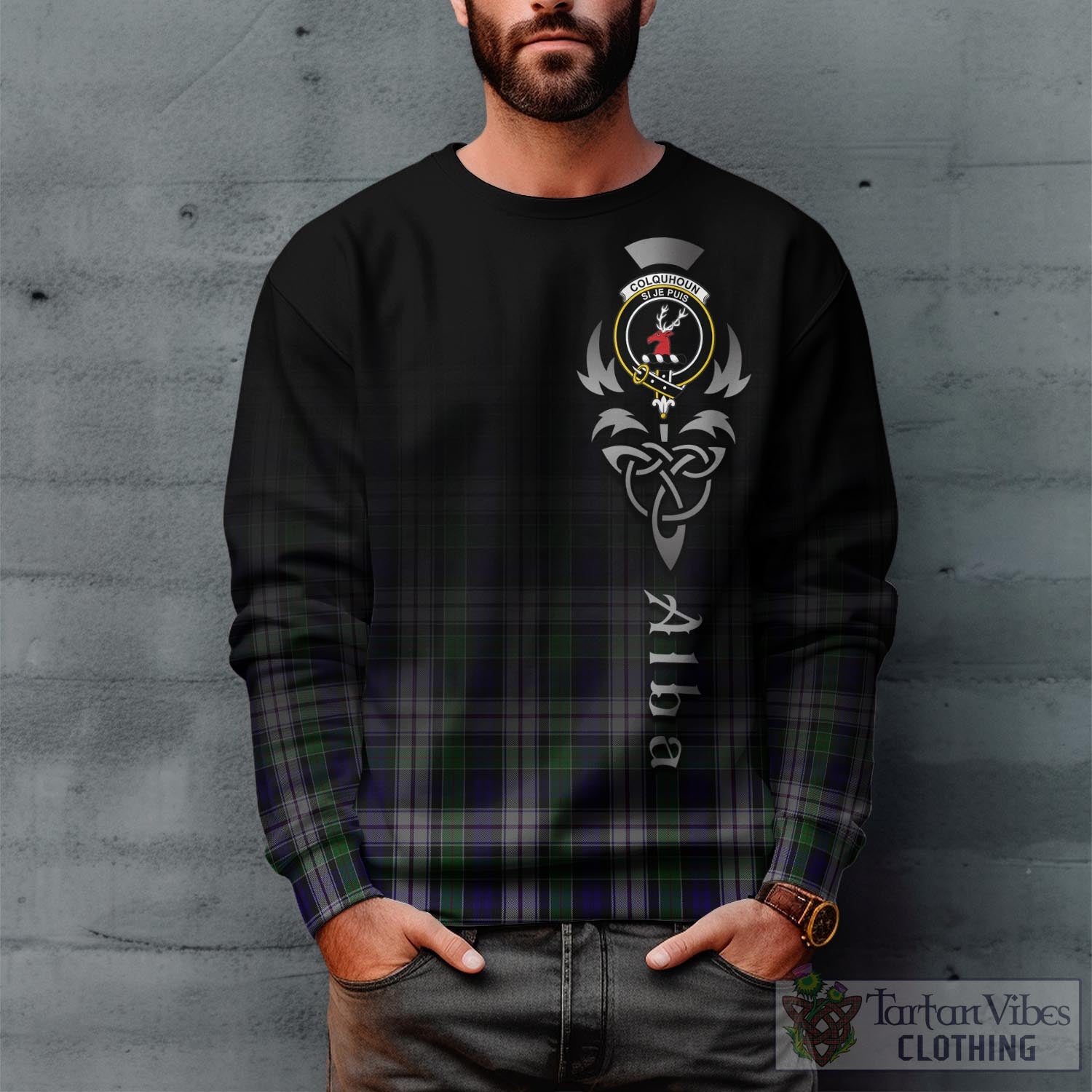 Tartan Vibes Clothing Colquhoun Dress Tartan Sweatshirt Featuring Alba Gu Brath Family Crest Celtic Inspired