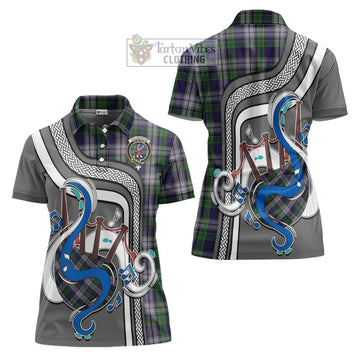 Colquhoun Dress Tartan Women's Polo Shirt with Epic Bagpipe Style