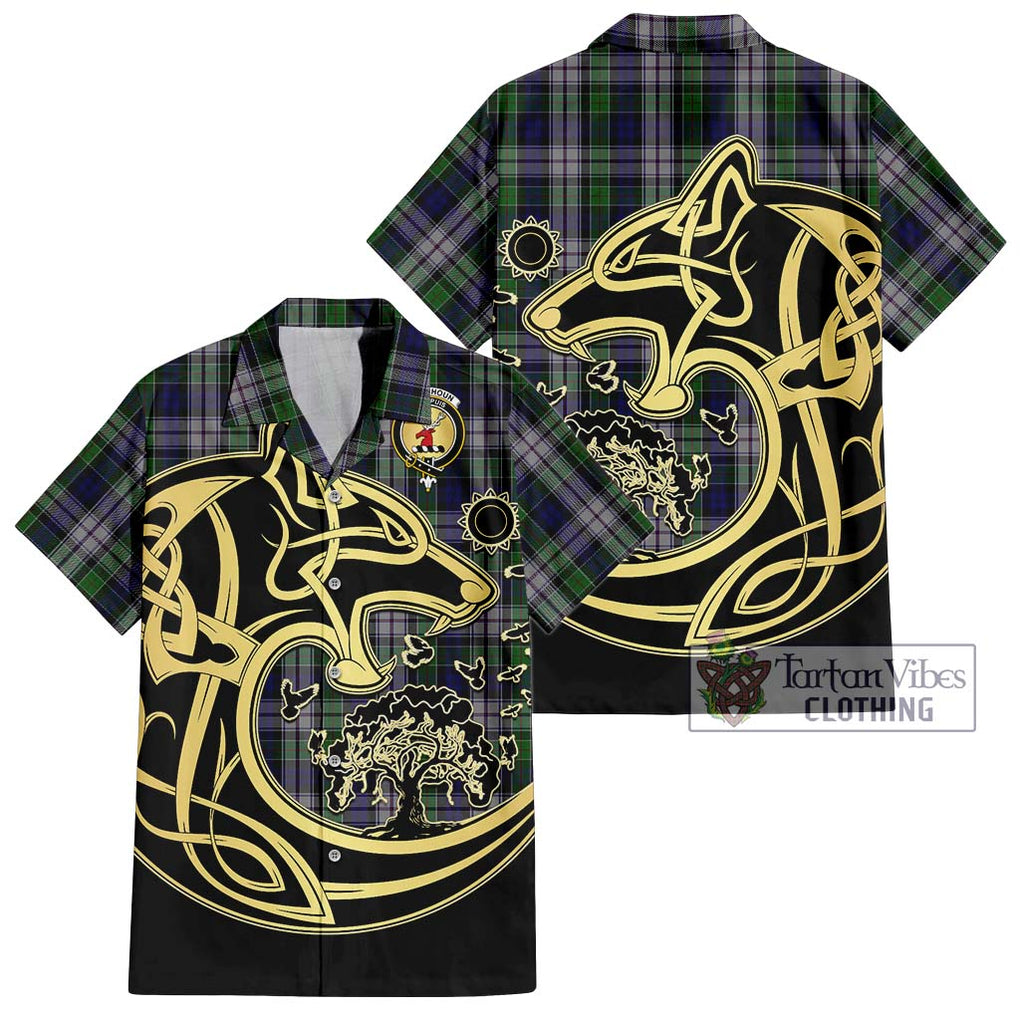 Colquhoun Dress Tartan Short Sleeve Button Shirt with Family Crest Celtic Wolf Style Kid - Tartan Vibes Clothing