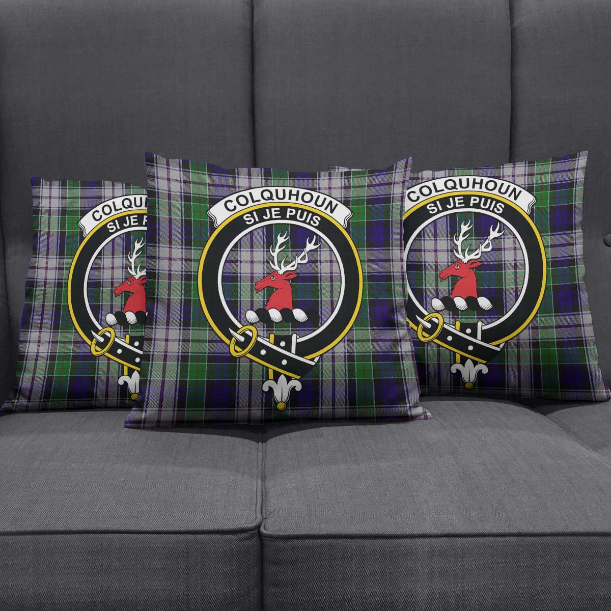 Colquhoun Dress Tartan Pillow Cover with Family Crest Square Pillow Cover - Tartanvibesclothing