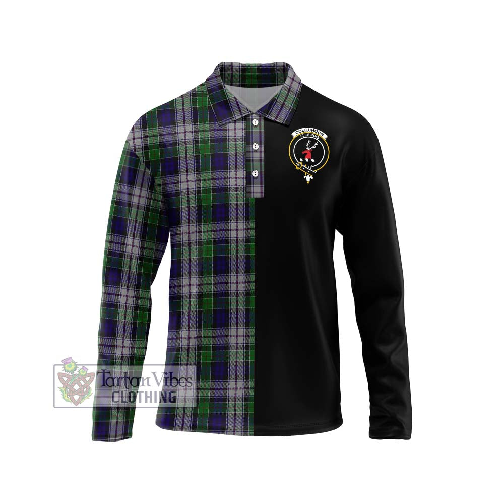 Tartan Vibes Clothing Colquhoun Dress Tartan Long Sleeve Polo Shirt with Family Crest and Half Of Me Style