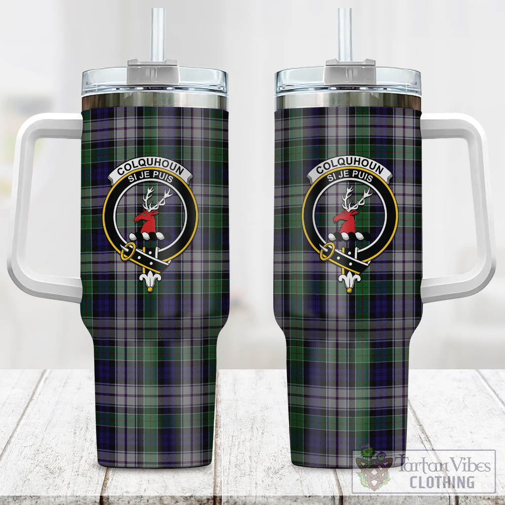 Tartan Vibes Clothing Colquhoun Dress Tartan and Family Crest Tumbler with Handle