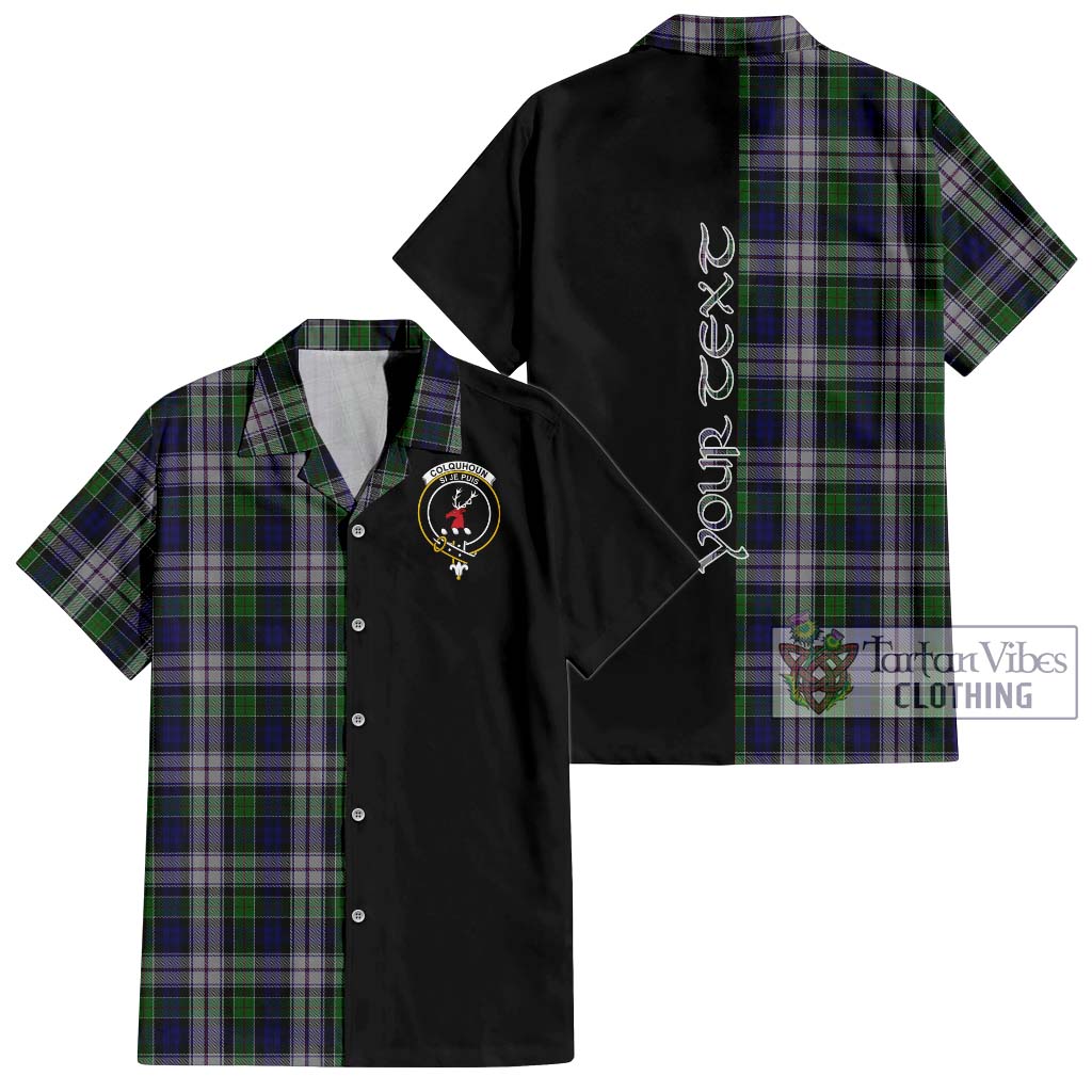 Tartan Vibes Clothing Colquhoun Dress Tartan Short Sleeve Button Shirt with Family Crest and Half Of Me Style