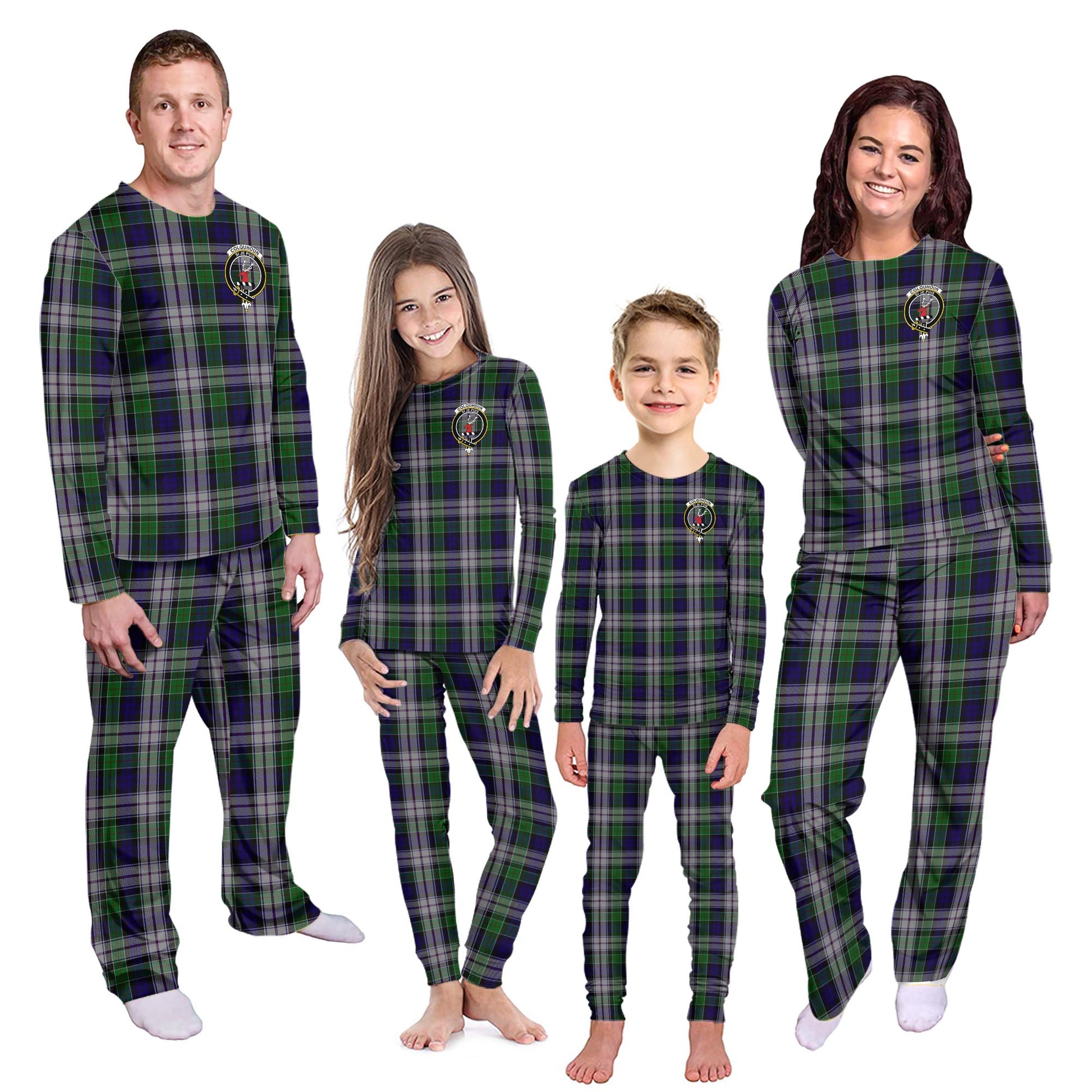 Colquhoun Dress Tartan Pajamas Family Set with Family Crest Kid - Tartan Vibes Clothing