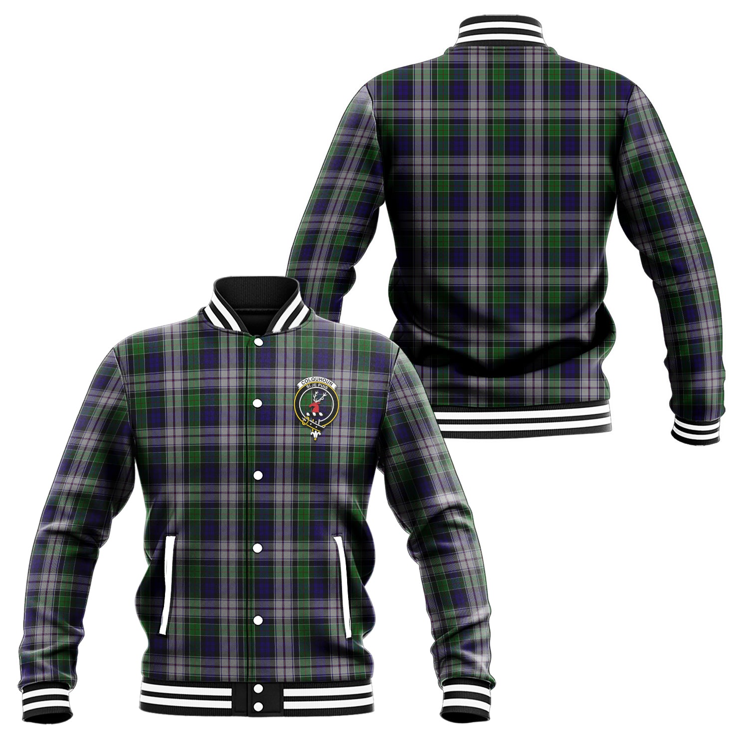 Colquhoun Dress Tartan Baseball Jacket with Family Crest Unisex - Tartan Vibes Clothing