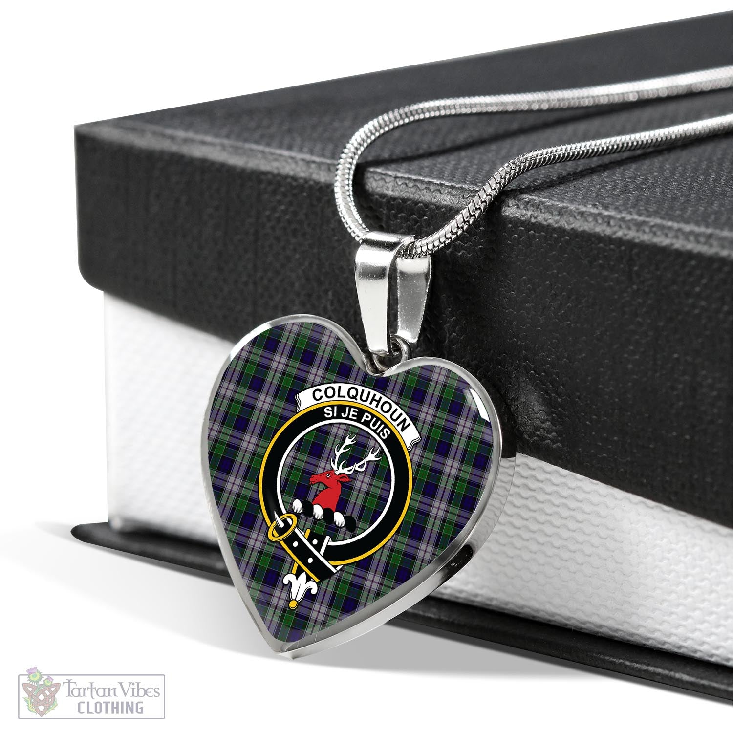 Tartan Vibes Clothing Colquhoun Dress Tartan Heart Necklace with Family Crest