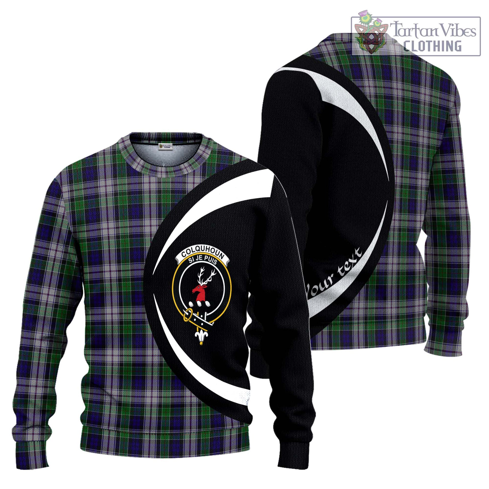 Colquhoun Dress Tartan Ugly Sweater with Family Crest Circle Style Unisex - Tartan Vibes Clothing