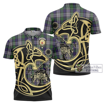 Colquhoun Dress Tartan Zipper Polo Shirt with Family Crest Celtic Wolf Style