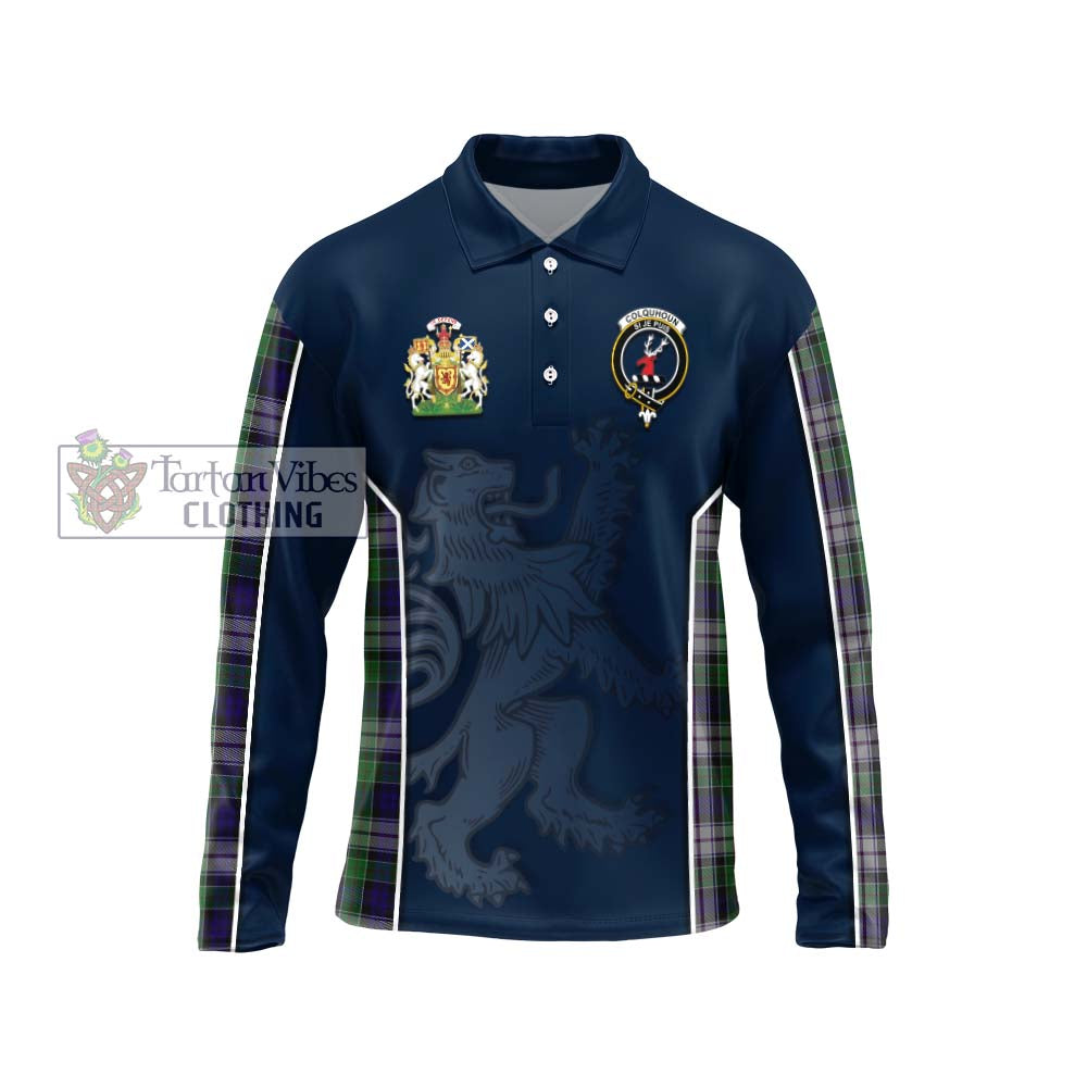 Tartan Vibes Clothing Colquhoun Dress Tartan Long Sleeve Polo Shirt with Family Crest and Lion Rampant Vibes Sport Style