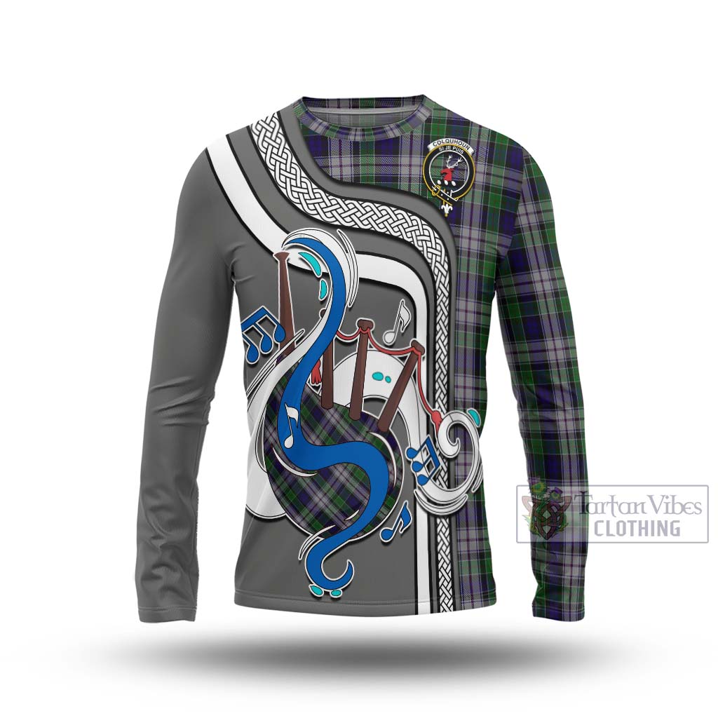 Tartan Vibes Clothing Colquhoun Dress Tartan Long Sleeve T-Shirt with Epic Bagpipe Style