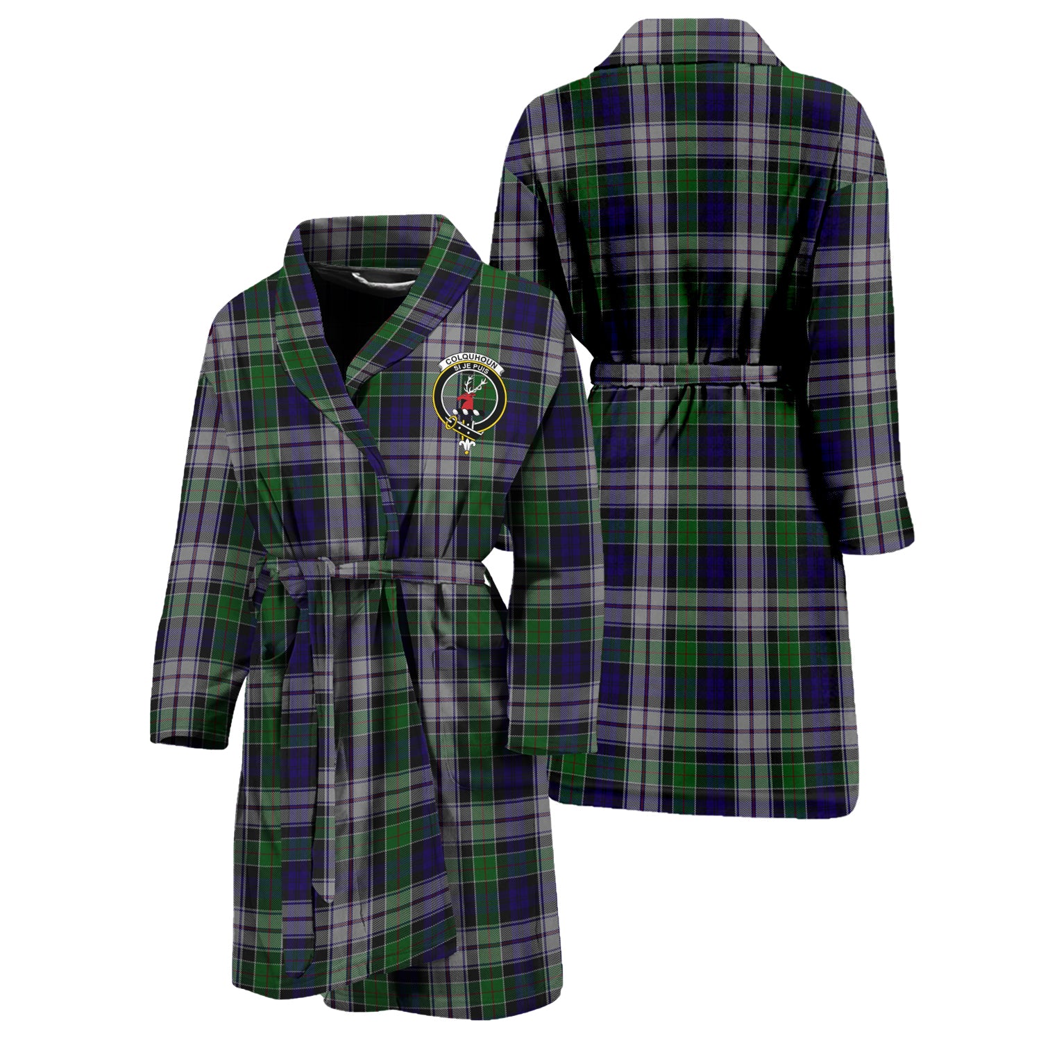 Colquhoun Dress Tartan Bathrobe with Family Crest Unisex S - Tartan Vibes Clothing