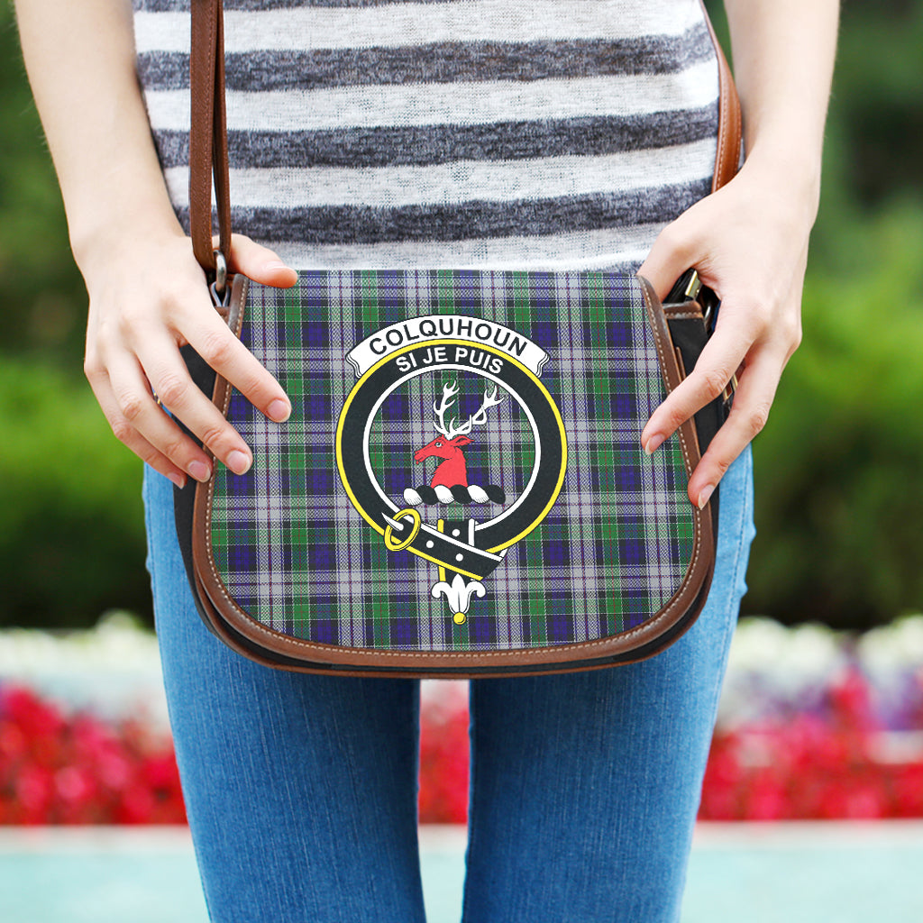 Colquhoun Dress Tartan Saddle Bag with Family Crest One Size - Tartan Vibes Clothing