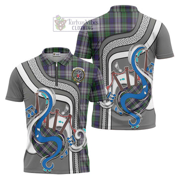 Colquhoun Dress Tartan Zipper Polo Shirt with Epic Bagpipe Style