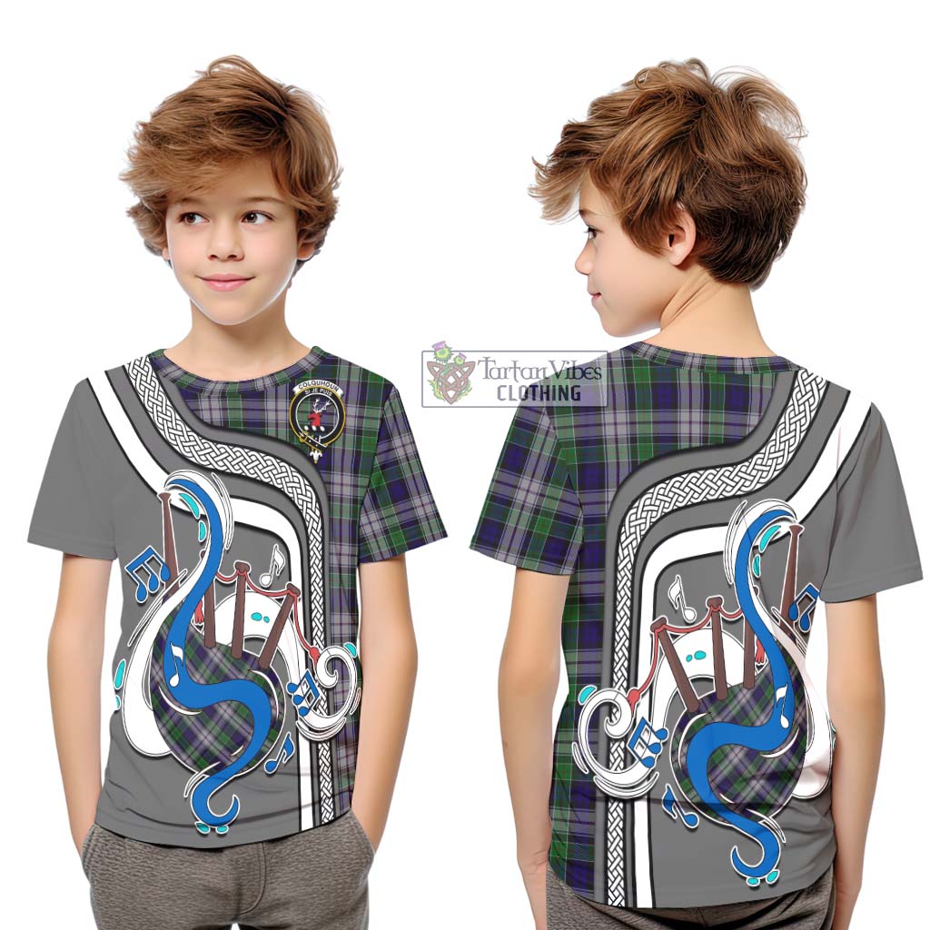 Tartan Vibes Clothing Colquhoun Dress Tartan Kid T-Shirt with Epic Bagpipe Style