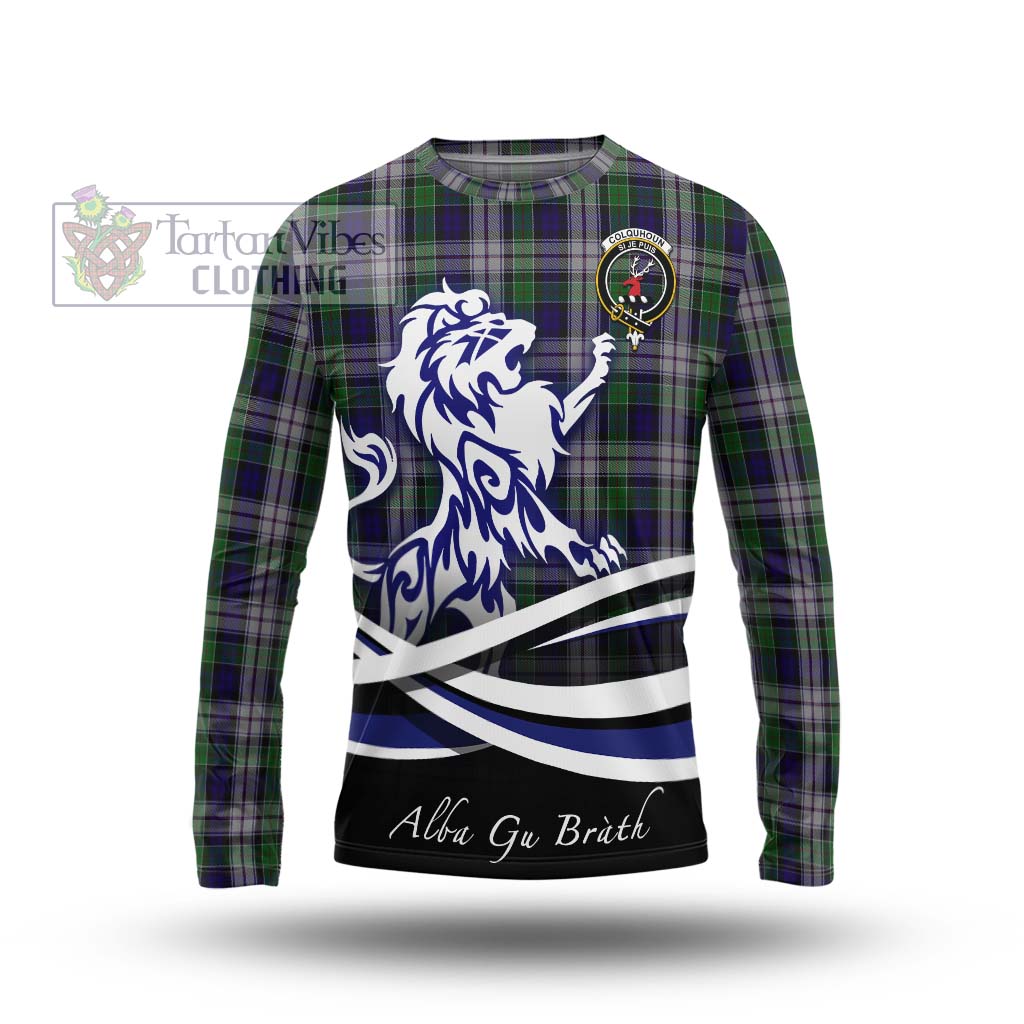 Tartan Vibes Clothing Colquhoun Dress Tartan Long Sleeve T-Shirt with Alba Gu Brath Regal Lion Emblem