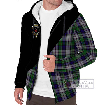 Colquhoun Dress Tartan Sherpa Hoodie with Family Crest and Military Logo Style