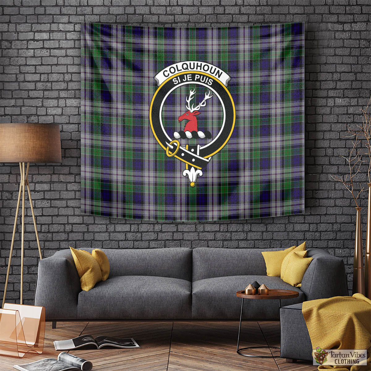 Tartan Vibes Clothing Colquhoun Dress Tartan Tapestry Wall Hanging and Home Decor for Room with Family Crest