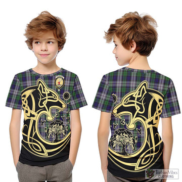 Colquhoun Dress Tartan Kid T-Shirt with Family Crest Celtic Wolf Style
