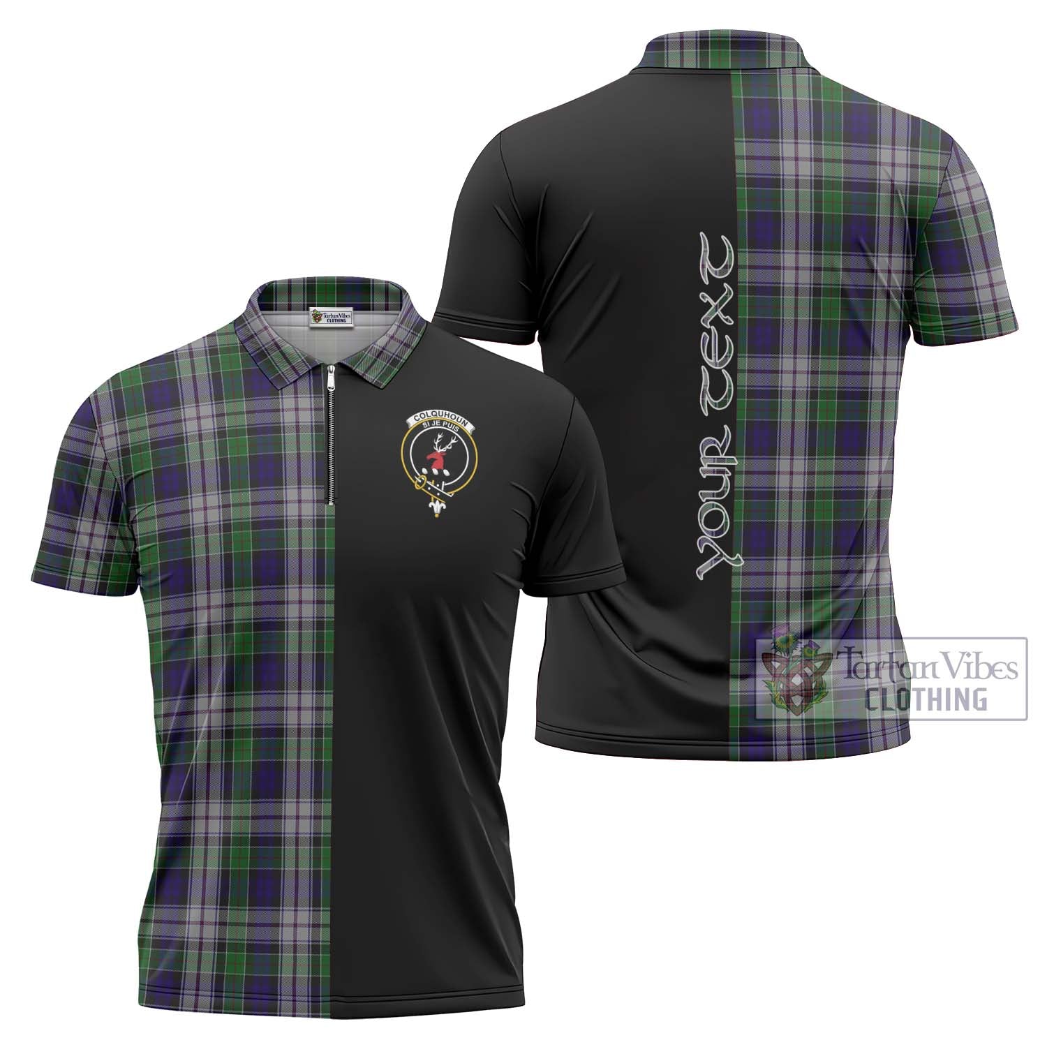 Tartan Vibes Clothing Colquhoun Dress Tartan Zipper Polo Shirt with Family Crest and Half Of Me Style