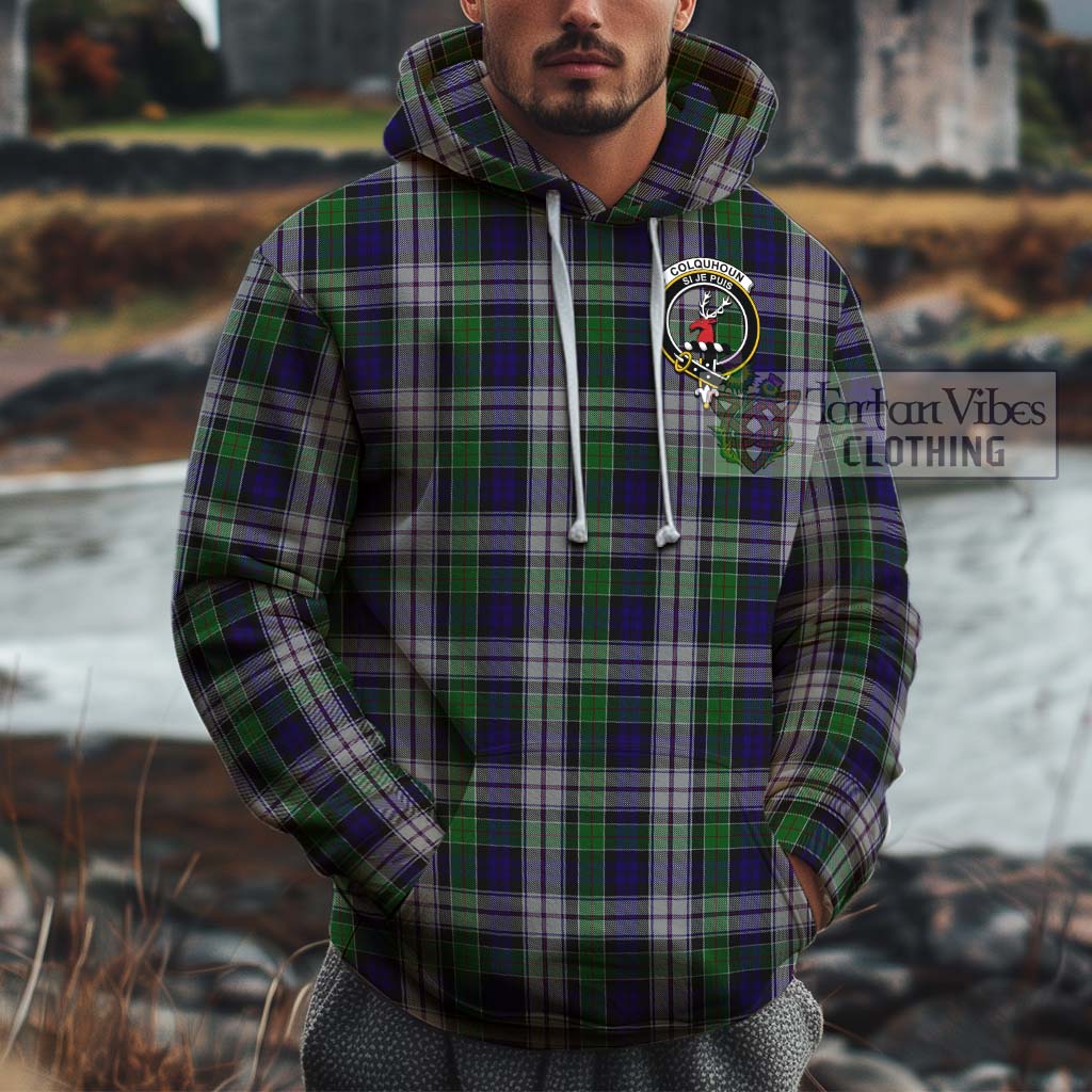 Tartan Vibes Clothing Colquhoun Dress Tartan Cotton Hoodie with Family Crest