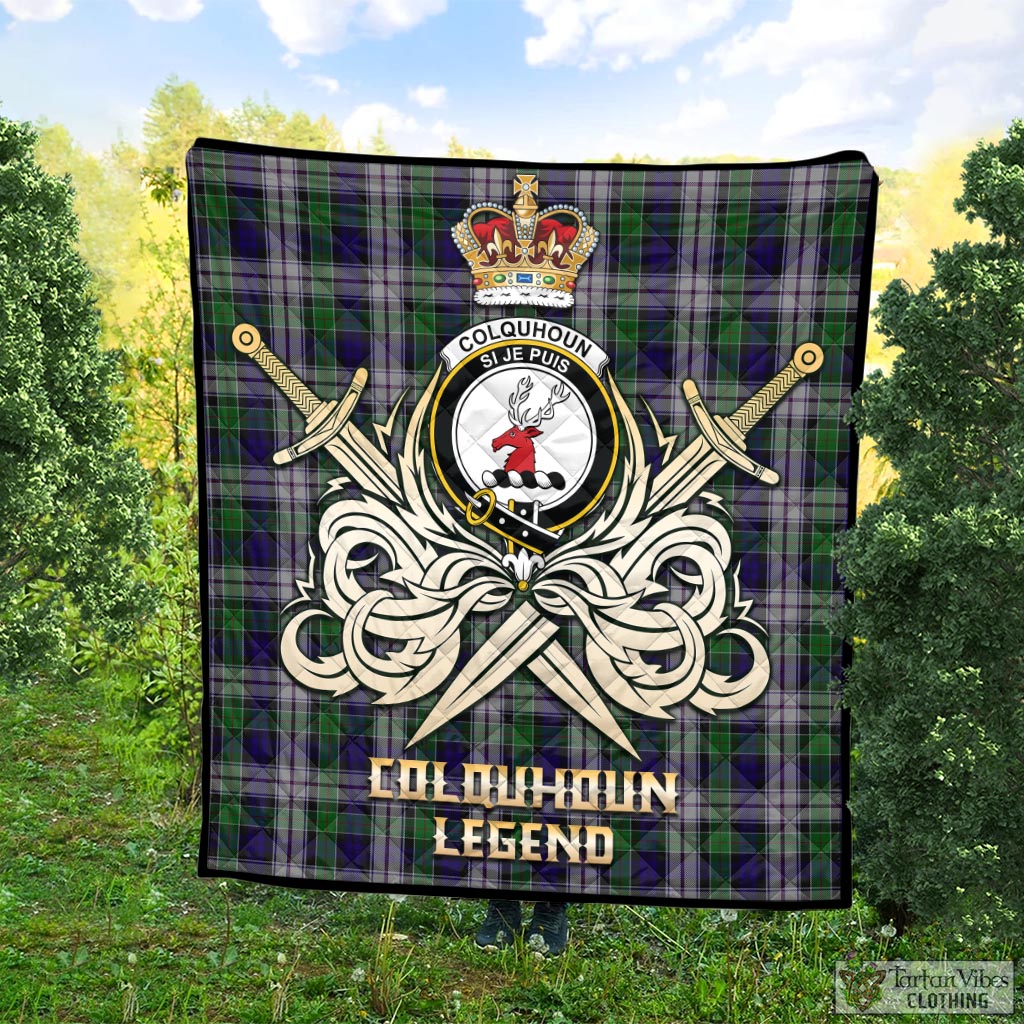 Tartan Vibes Clothing Colquhoun Dress Tartan Quilt with Clan Crest and the Golden Sword of Courageous Legacy