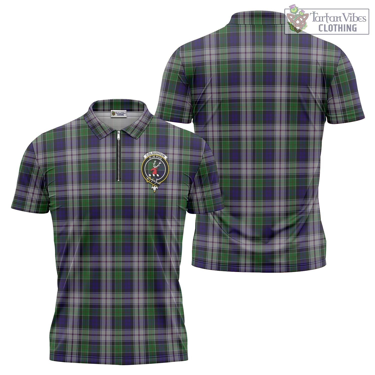 Tartan Vibes Clothing Colquhoun Dress Tartan Zipper Polo Shirt with Family Crest