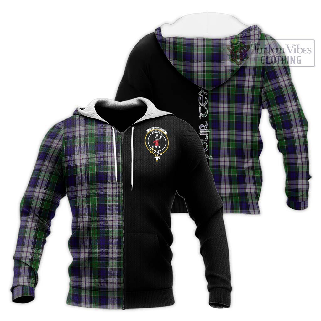 Tartan Vibes Clothing Colquhoun Dress Tartan Knitted Hoodie with Family Crest and Half Of Me Style