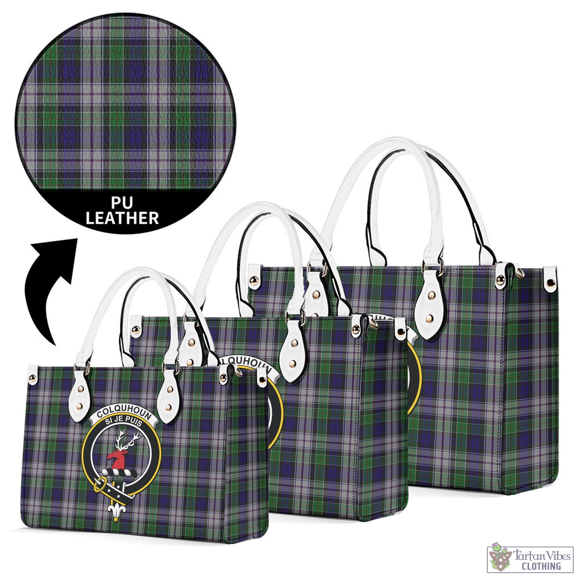 Tartan Vibes Clothing Colquhoun Dress Tartan Luxury Leather Handbags with Family Crest