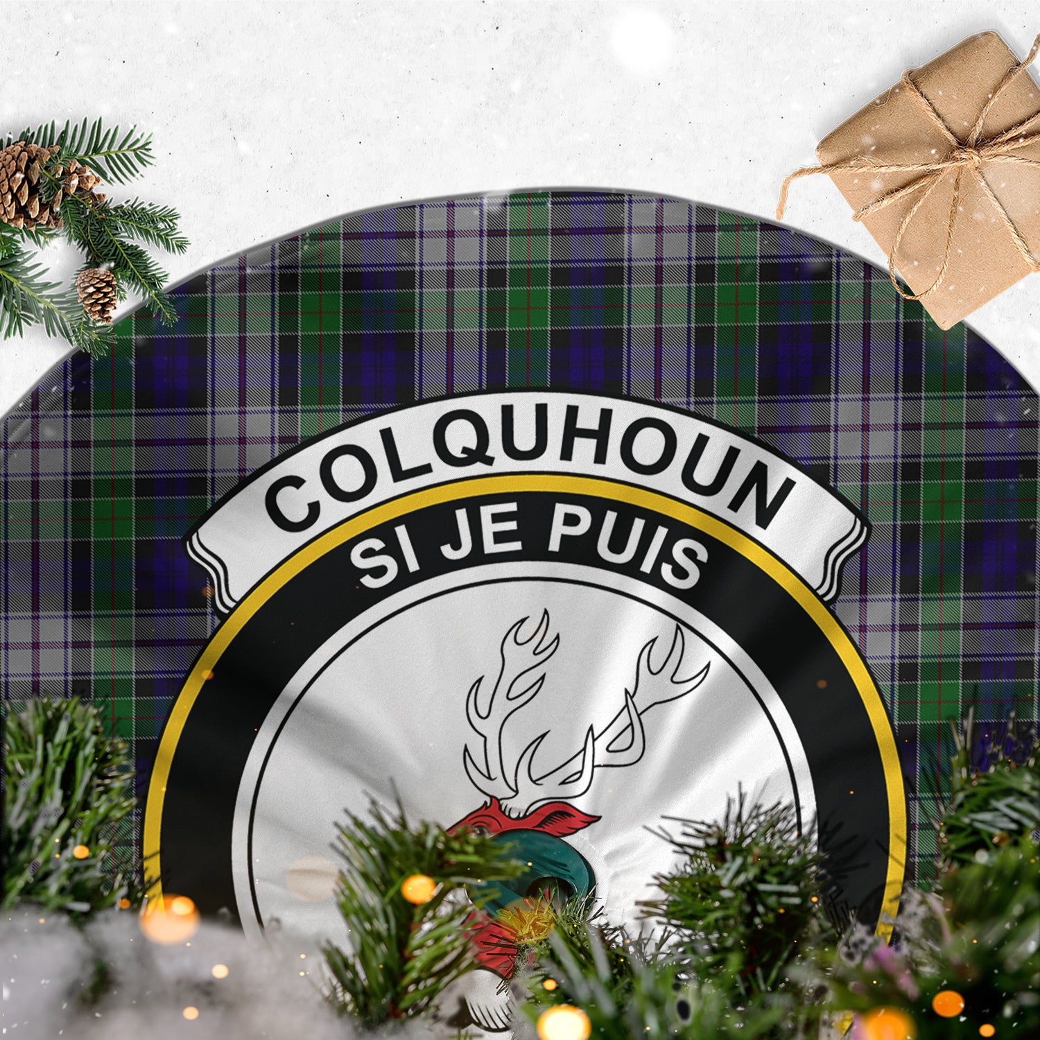 Colquhoun Dress Tartan Christmas Tree Skirt with Family Crest - Tartanvibesclothing