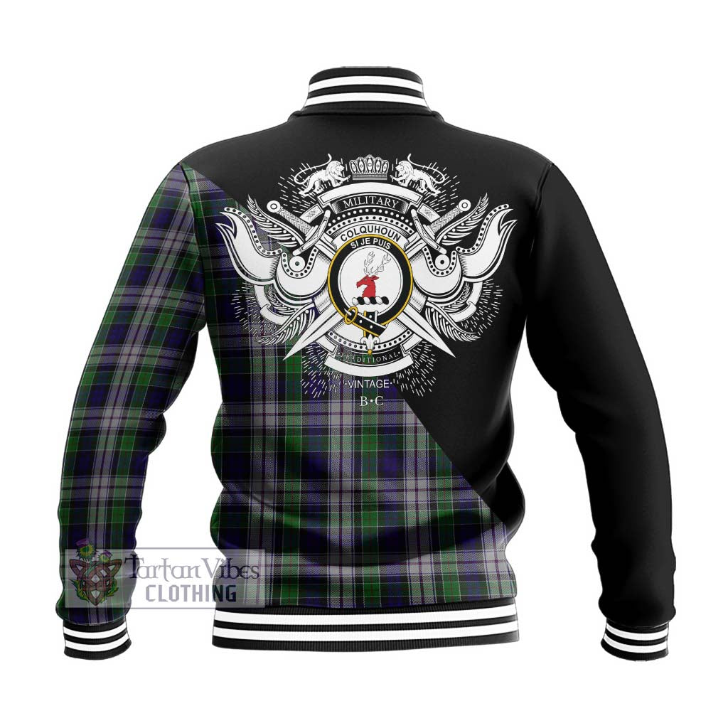 Tartan Vibes Clothing Colquhoun Dress Tartan Baseball Jacket with Family Crest and Military Logo Style