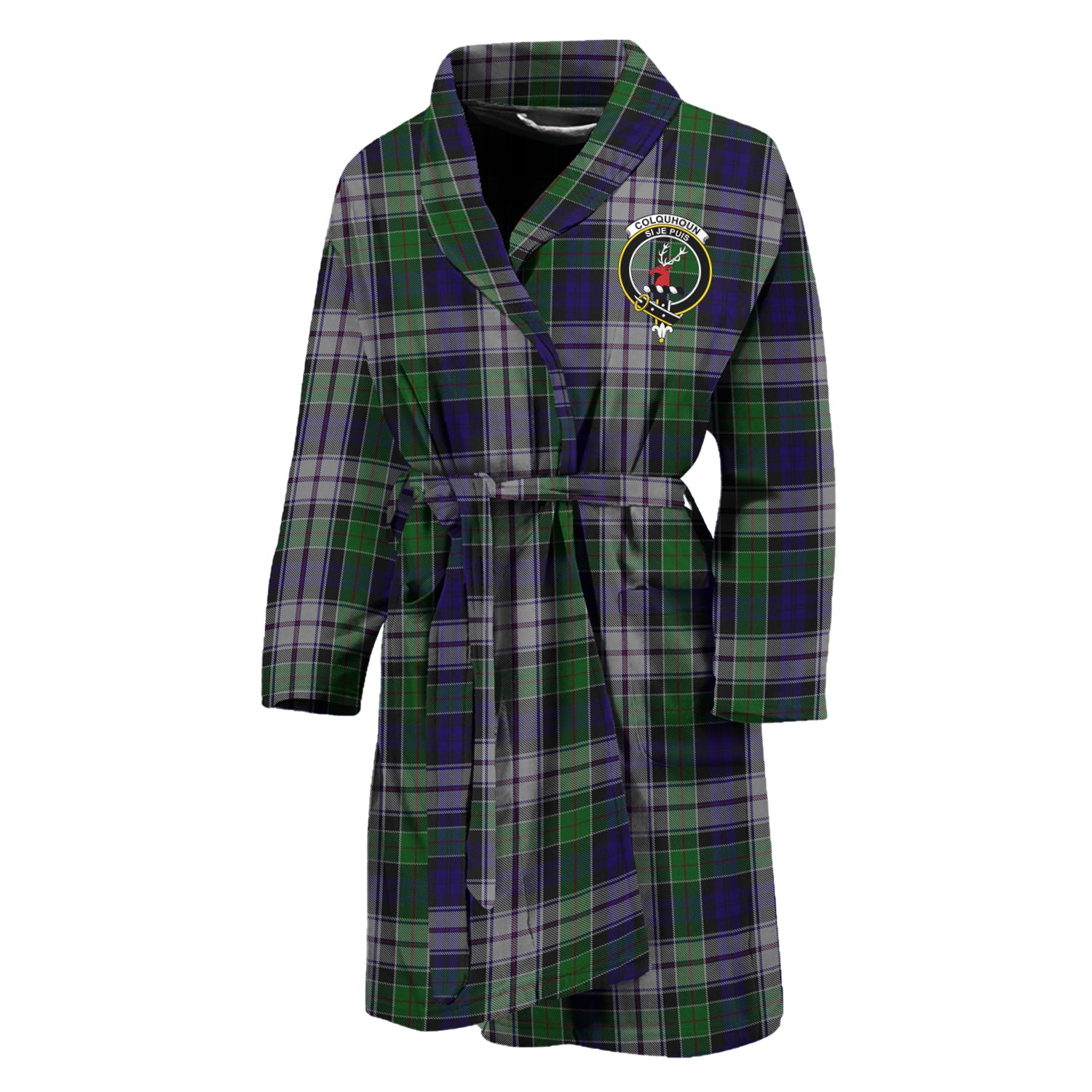 Colquhoun Dress Tartan Bathrobe with Family Crest Unisex M - Tartan Vibes Clothing