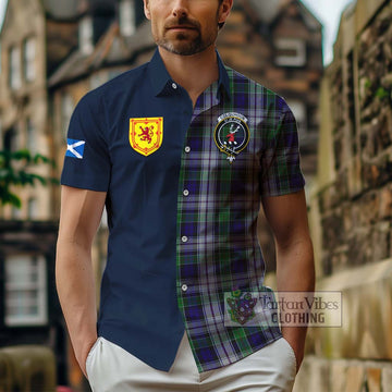 Colquhoun Dress Tartan Short Sleeve Button Shirt with Scottish Lion Royal Arm Half Style