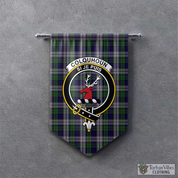 Colquhoun Dress Tartan Gonfalon, Tartan Banner with Family Crest