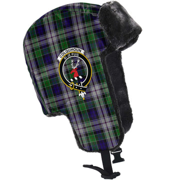 Colquhoun Dress Tartan Winter Trapper Hat with Family Crest