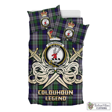 Colquhoun Dress Tartan Bedding Set with Clan Crest and the Golden Sword of Courageous Legacy
