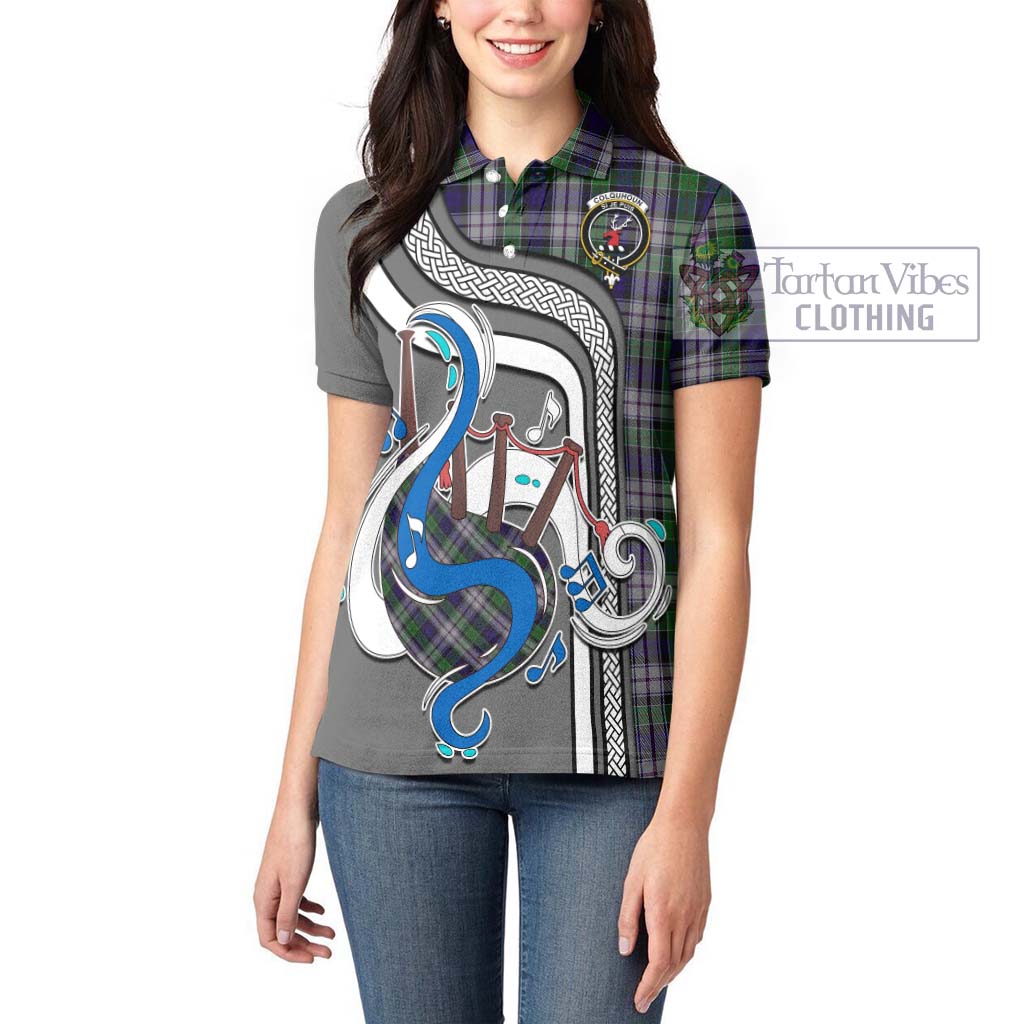 Tartan Vibes Clothing Colquhoun Dress Tartan Women's Polo Shirt with Epic Bagpipe Style