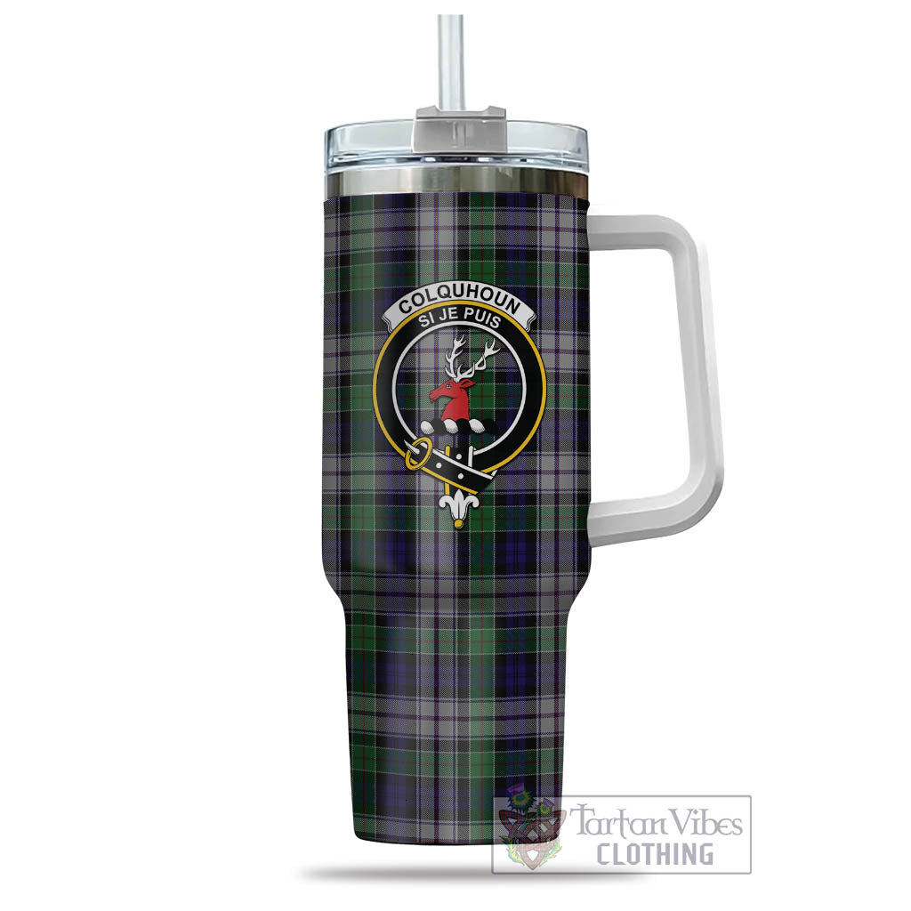 Tartan Vibes Clothing Colquhoun Dress Tartan and Family Crest Tumbler with Handle