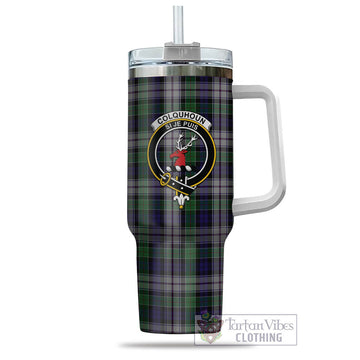 Colquhoun Dress Tartan and Family Crest Tumbler with Handle