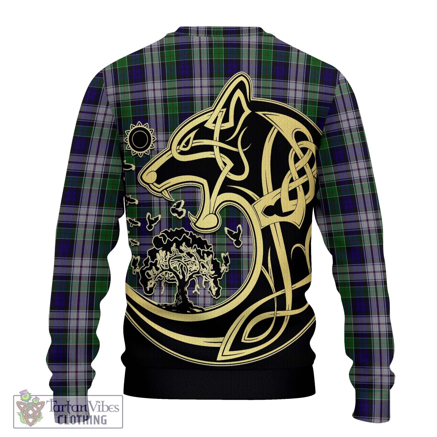 Tartan Vibes Clothing Colquhoun Dress Tartan Knitted Sweater with Family Crest Celtic Wolf Style