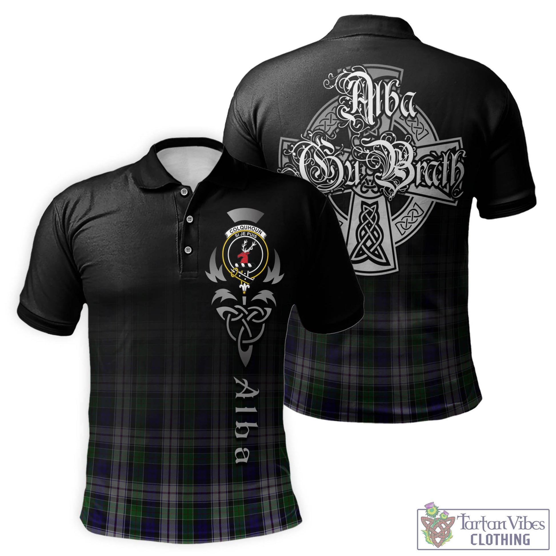 Tartan Vibes Clothing Colquhoun Dress Tartan Polo Shirt Featuring Alba Gu Brath Family Crest Celtic Inspired