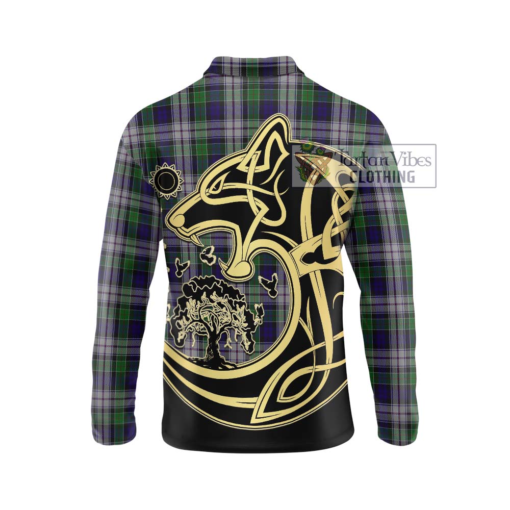 Tartan Vibes Clothing Colquhoun Dress Tartan Long Sleeve Polo Shirt with Family Crest Celtic Wolf Style