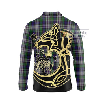 Colquhoun Dress Tartan Long Sleeve Polo Shirt with Family Crest Celtic Wolf Style