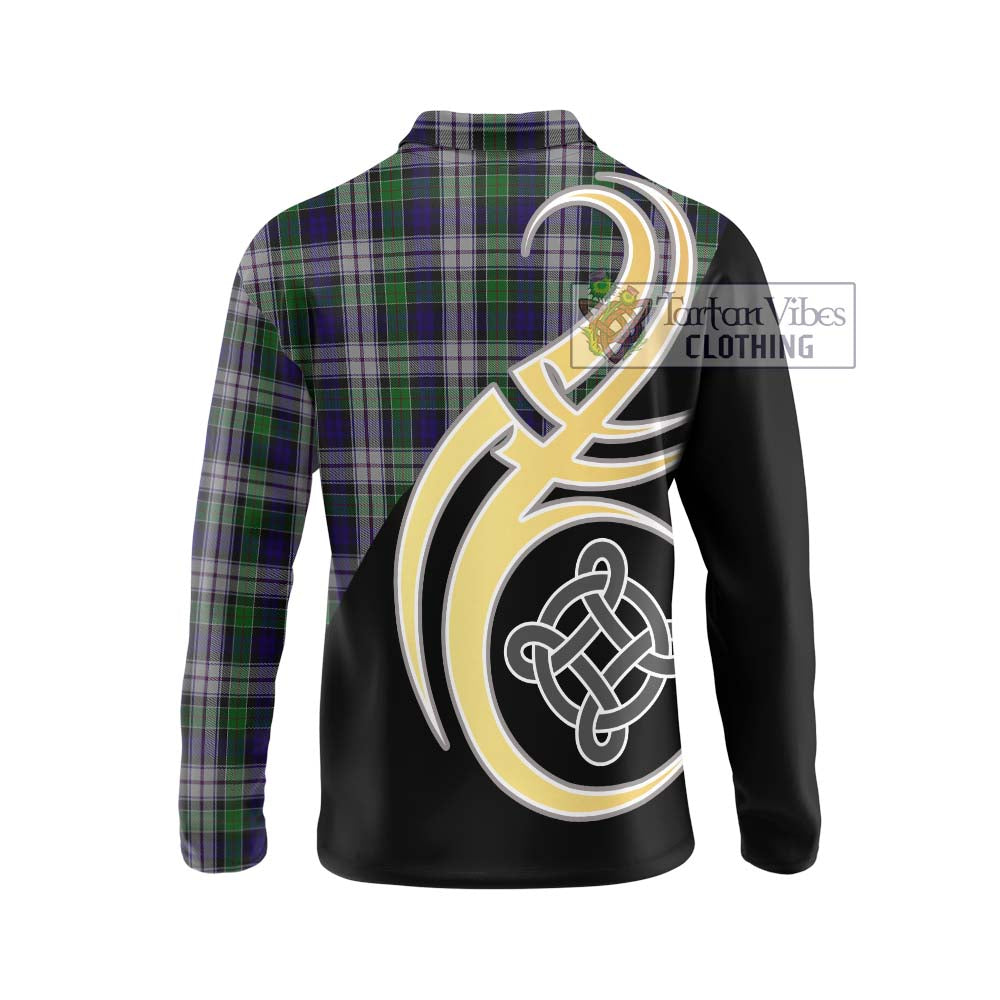 Colquhoun Dress Tartan Long Sleeve Polo Shirt with Family Crest and Celtic Symbol Style - Tartan Vibes Clothing