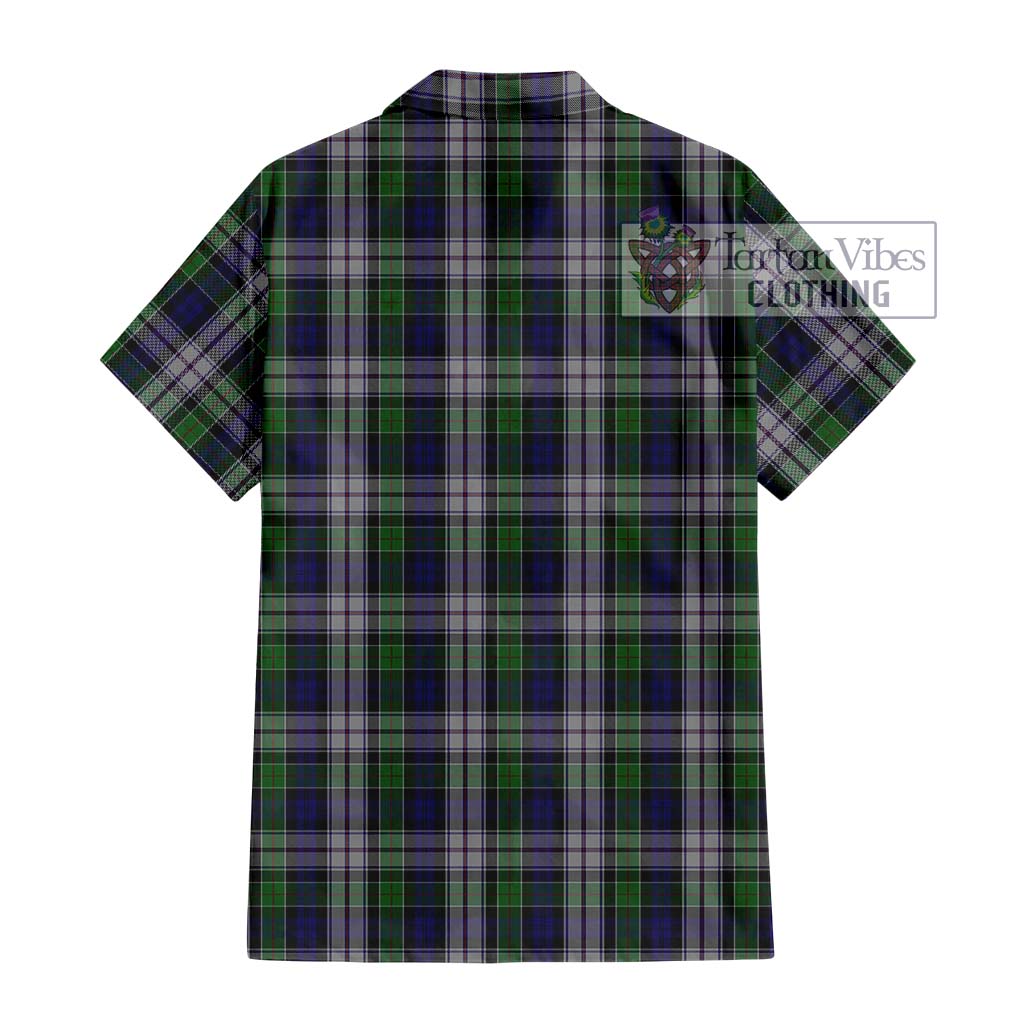 Tartan Vibes Clothing Colquhoun Dress Tartan Short Sleeve Button Shirt with Family Crest DNA In Me Style