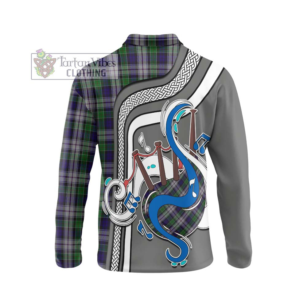 Tartan Vibes Clothing Colquhoun Dress Tartan Long Sleeve Polo Shirt with Epic Bagpipe Style