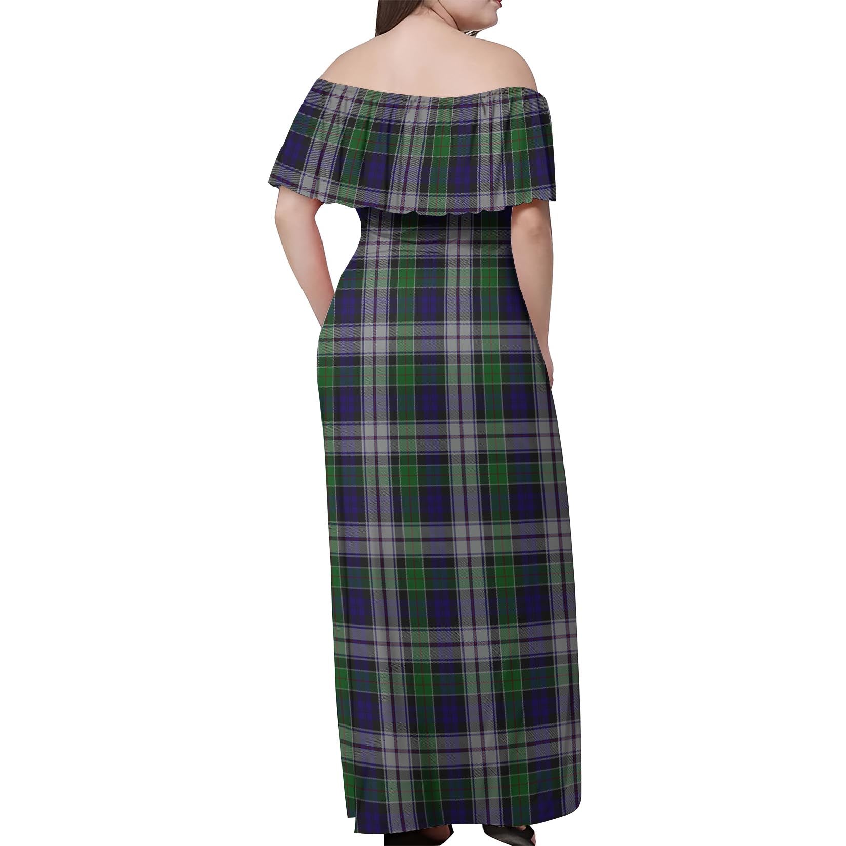 Colquhoun Dress Tartan Off Shoulder Long Dress - Tartanvibesclothing