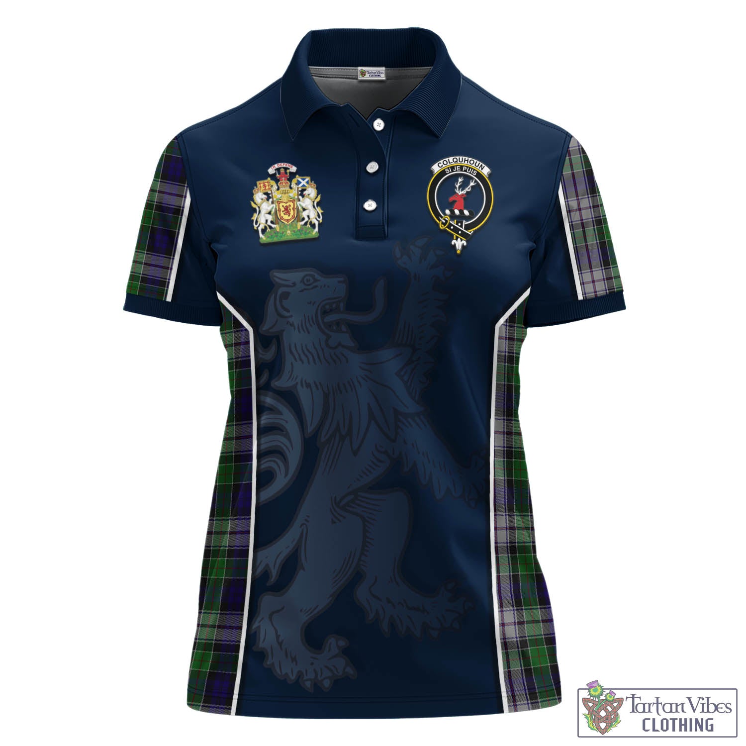 Colquhoun Dress Tartan Women's Polo Shirt with Family Crest and Lion Rampant Vibes Sport Style - Tartan Vibes Clothing