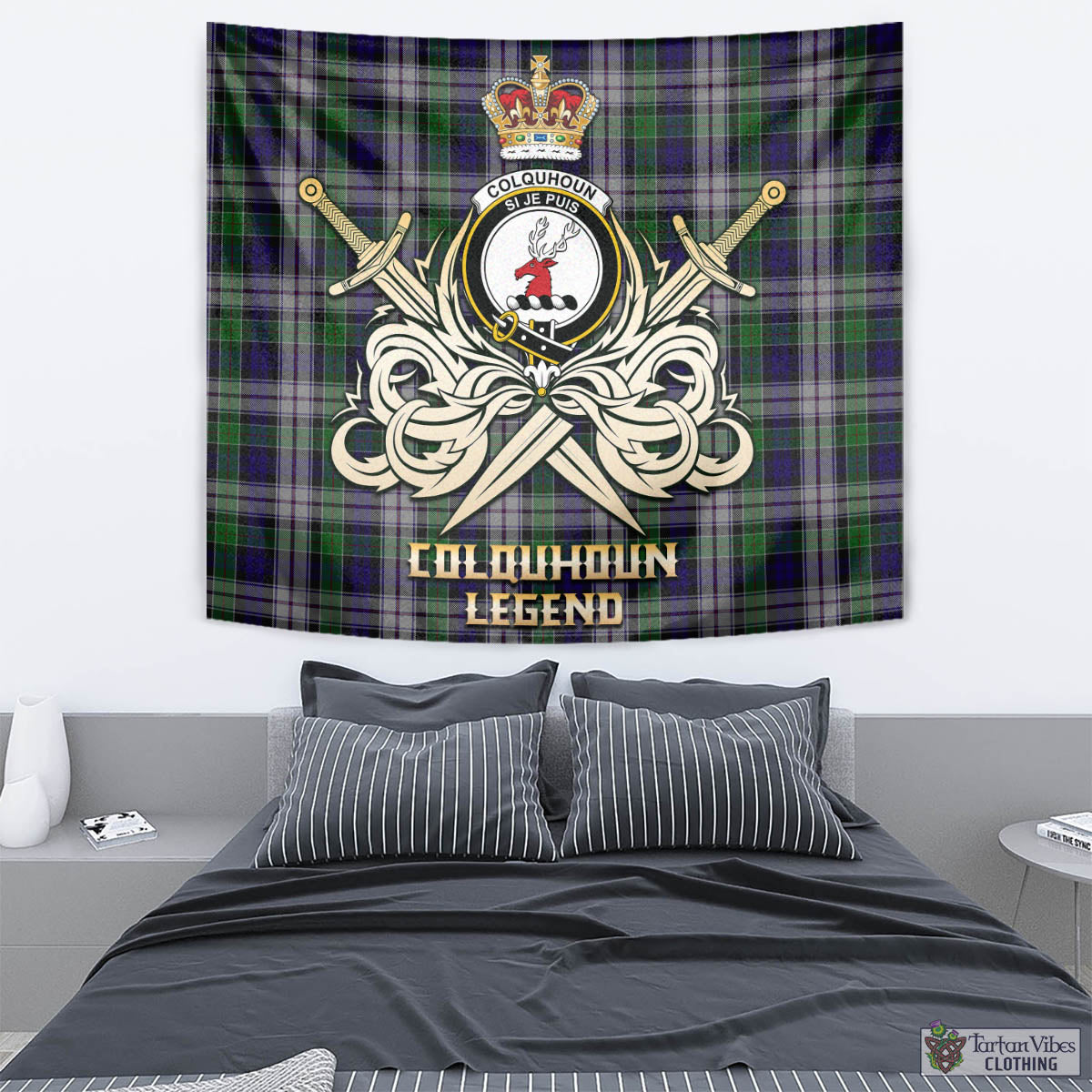 Tartan Vibes Clothing Colquhoun Dress Tartan Tapestry with Clan Crest and the Golden Sword of Courageous Legacy